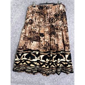 Laura Scott Large Brown Black Tribal Print Maxi Circle Gypsi Pull-On‎ Skirt Fall